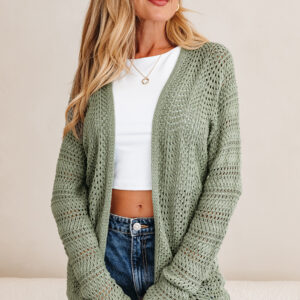 Green Bay Scalloped Edge Eyelet Knit Batwing Sleeve Cardigan