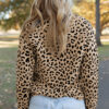 Parchment Leopard Polo Collar V Neck Pullover Top
