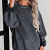 Khaki Solid Ribbed Knit Round Neck Pullover Sweatshirt