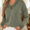 Four Leaf Clover Mineral Wash V Neck Knit Exposed Seam Drop Shoulder Loose Sweater