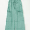 Mint Green Mineral Wash Exposed Seam Drawstring Elastic Waistband Wide Leg Cargo Pants