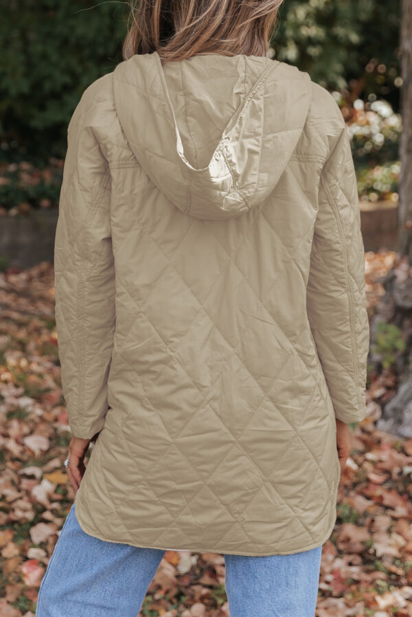 Green Quilted Snap Button Hooded Puffer Coat