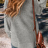 Dark Brown Loose Eyelet V Neck Drop Shoulder Sweater