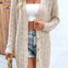 Gray Hollow Out Buttons Front Long Cardigan