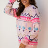 Multicolour Ethnic Christmas Pattern Knit Feather Cuffed Sweater