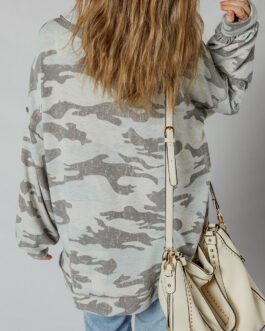 Dearlove Multicolour Retro Camouflage Print Exposed Seam Patchwork Drop Shoulder Sweatshirt