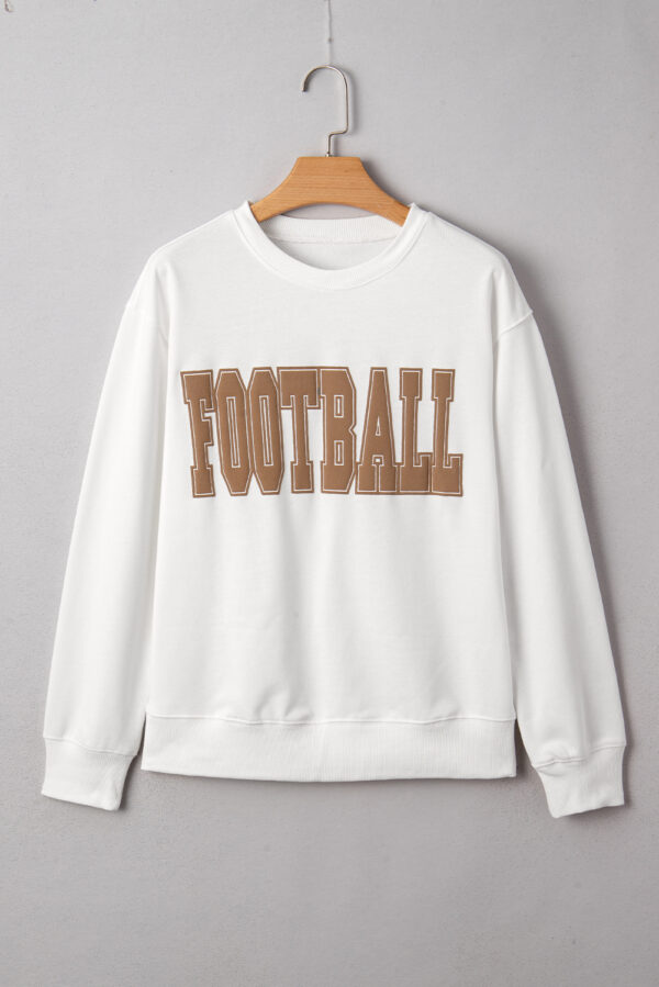 White FOOTBALL 3D Letter Graphic Crew Neck Sweatshirt