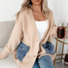 Smoke Gray Open Front Knitted Denim Pocket Patchwork Cardigan
