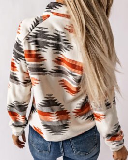 Gray Western Aztec Snap Buttoned Fleece Jacket