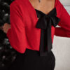 Black Metallic Bowknot Open Back V Neck Top