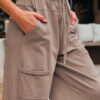 Smoke Gray Mineral Wash Exposed Seam Drawstring Elastic Waistband Wide Leg Cargo Pants