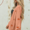 White Pumpkin Print Open Front Drop Shoulder Midi Cardigan