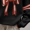 Black Varsity Baseball Bow Graphic Striped Sleeve Baggy Sweatshirt