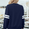 Navy Blue Varsity Striped Detail Drop Shoulder Oversized Sweatshirt