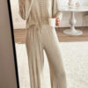Jet Stream 3D Ribbed V Neck Pullover Drawstring Pants 2 Piece Lounge Set