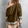Brown Aztec Print Open Front Knitted Cardigan