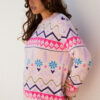 Multicolour Ethnic Christmas Pattern Knit Feather Cuffed Sweater