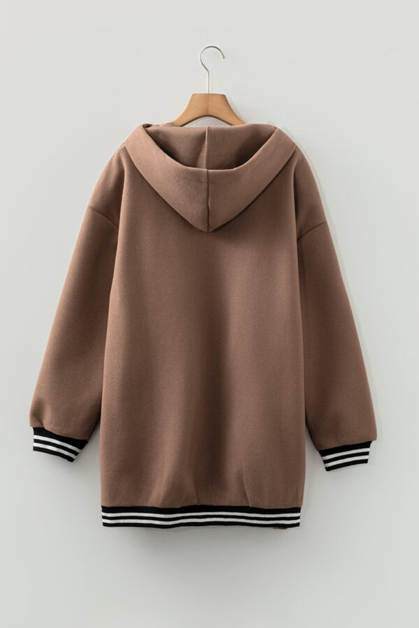 Dark Khaki Contrast Cuffed Drop Shoulder Zip up Tunic Hoodie