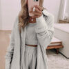 Gray 3 Pcs Crop Tank Top Shorts with Cardigan Lounge Set