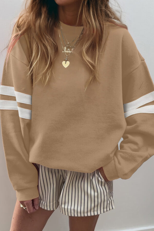 Navy Blue Varsity Striped Detail Drop Shoulder Oversized Sweatshirt