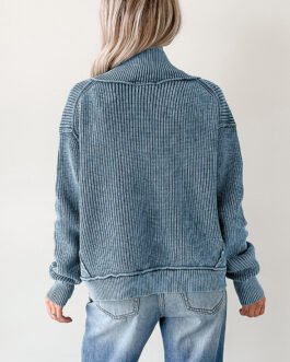 Evergreen Mineral Wash Exposed Seam Patchwork Knit Open Sweater Cardigan