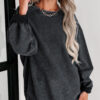 Khaki Solid Ribbed Knit Round Neck Pullover Sweatshirt