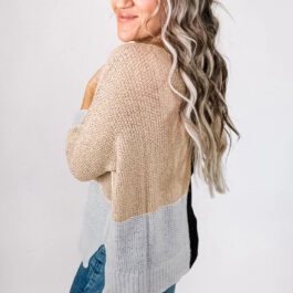 Black Color Block Knit V Neck Loose Sweater