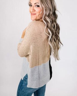 Black Color Block Knit V Neck Loose Sweater