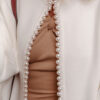 White Pearl Embellished Open Front Elegant Cardigan