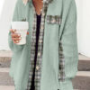 Grass Green Plaid Patchwork Waffle Thermal Knit Shacket