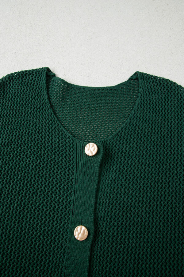 Blackish Green Plus Size Golden Accent Buttons Short Sweater Cardigan
