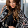 Black Leopard Patched Pocket Open Front Cardigan