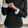 Black Mock Neck Thermal Lined Long Sleeve Tee