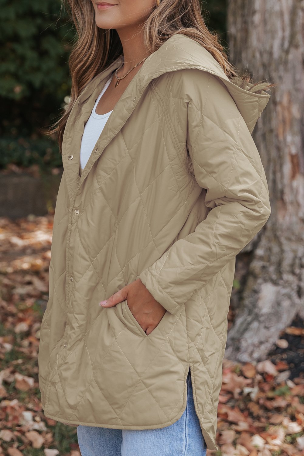 Green Quilted Snap Button Hooded Puffer Coat - Image 6