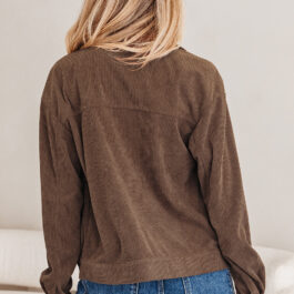 Dark Khaki Button Zip Up Lapel Collar Corduroy Jacket