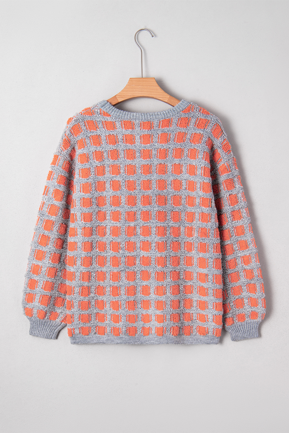 Pink Checkered Oversized Side Slit Sweater - Image 5