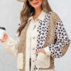 Khaki Leopard Waffle Quilted Patchwork Button Front Jacket
