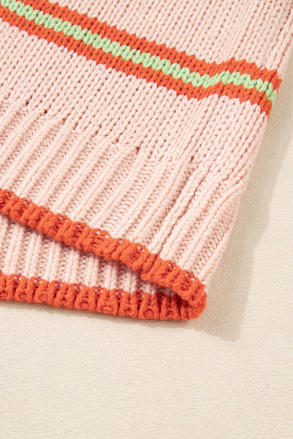 Multicolour Open Front Striped Pattern Knit Oversize Cardigan