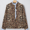 Brown Wild Leopard Print Contrast Striped Frilled Trim Chic Shirt