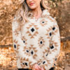 Khaki Aztec Print Sherpa Quarter Zip Collar Sweatshirt