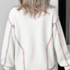 White Rainbow Stitching Balloon Sleeve Relaxed Sweater
