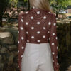 Black Vintage Polka Dot Print Mesh Long Sleeve Bodysuit