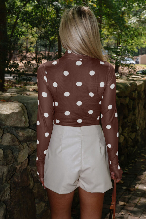 Black Vintage Polka Dot Print Mesh Long Sleeve Bodysuit