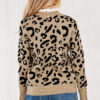 Dearlovers Brown Leopard Pattern Lace Ribbed Detail Button Cuffed Sweater