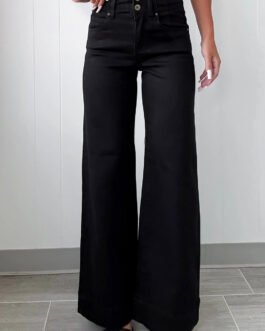 Black 2-Button High Waist Flared Bottom Jeans