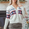 Pink Stripe Geometric Button Up Sweater Cardigan