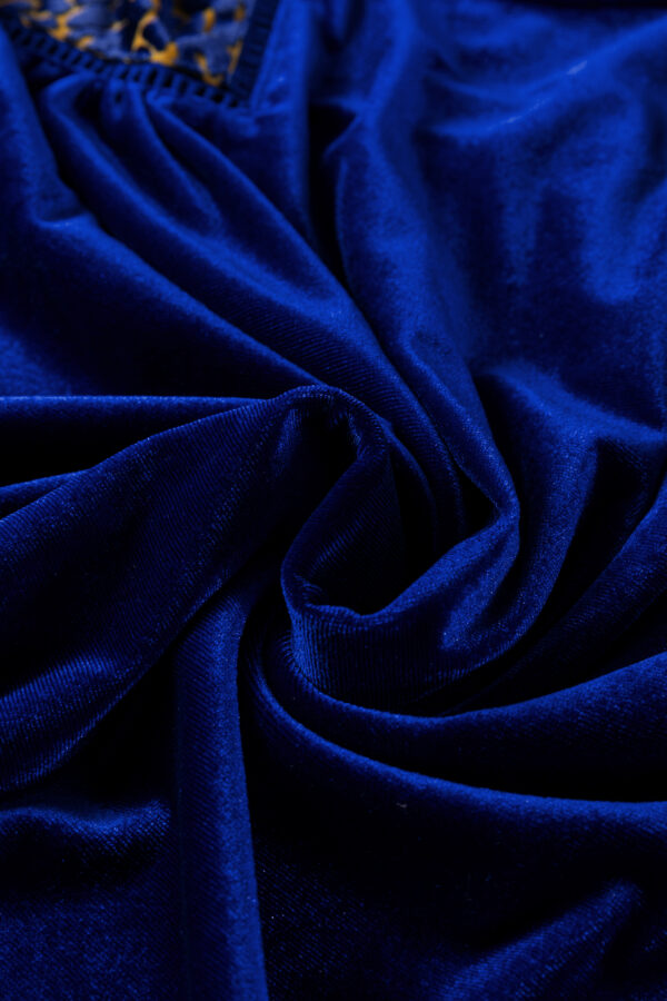 Sky Blue Leopard Patchwork Shoulder Flounce Sleeve Velvet Blouse