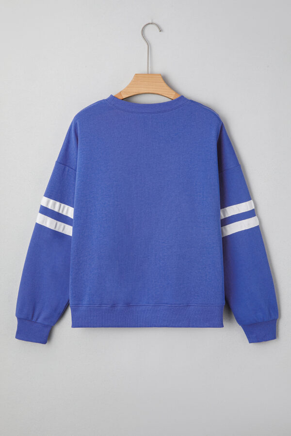 Navy Blue Varsity Striped Detail Drop Shoulder Oversized Sweatshirt