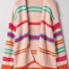 Multicolour Open Front Striped Pattern Knit Oversize Cardigan