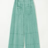 Mint Green Mineral Wash Exposed Seam Drawstring Elastic Waistband Wide Leg Cargo Pants